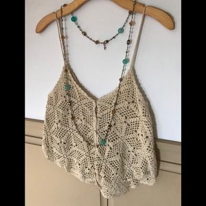 Forever 21 Button Front Crochet Crop Top